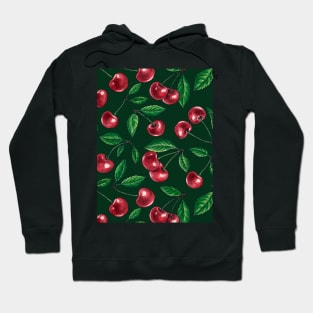 Red cherries on dark green Hoodie